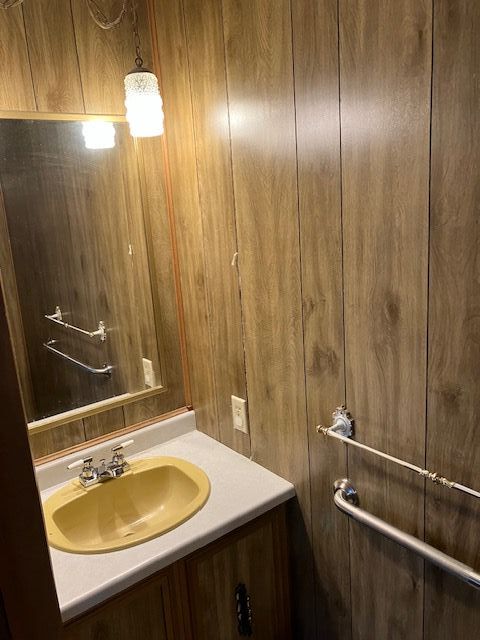 7377 Birch Dr, Port Hope, MI 48468 - bathroom with vanity and wood walls
