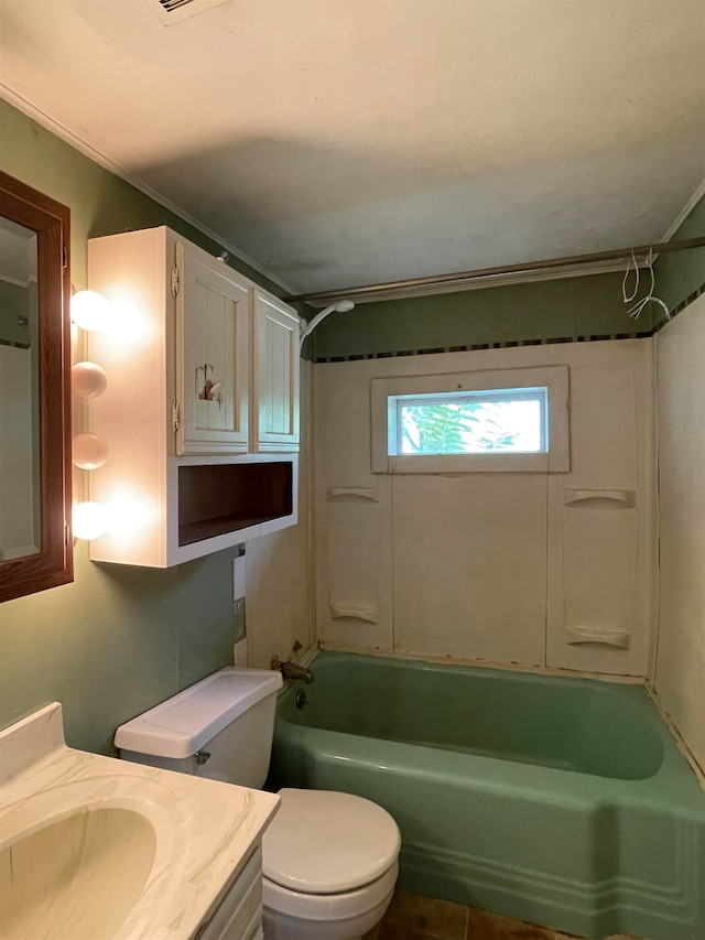 full bathroom with vanity, toilet, and tub / shower combination