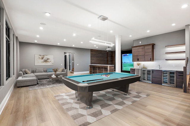 1535 Vista Dr, Oakland, MI 48363 - game room featuring wine cooler, wet bar, light wood-type flooring, and pool table