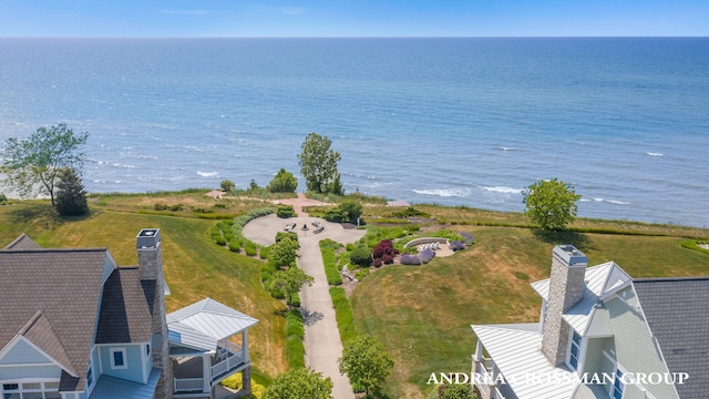 bird's eye view featuring a water view