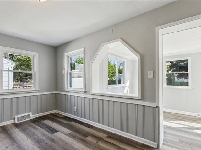 spare room with hardwood / wood-style flooring and plenty of natural light