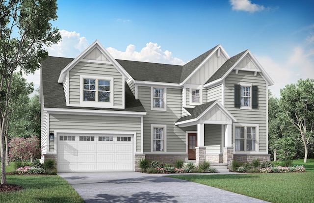 view of front facade with a front lawn and a garage