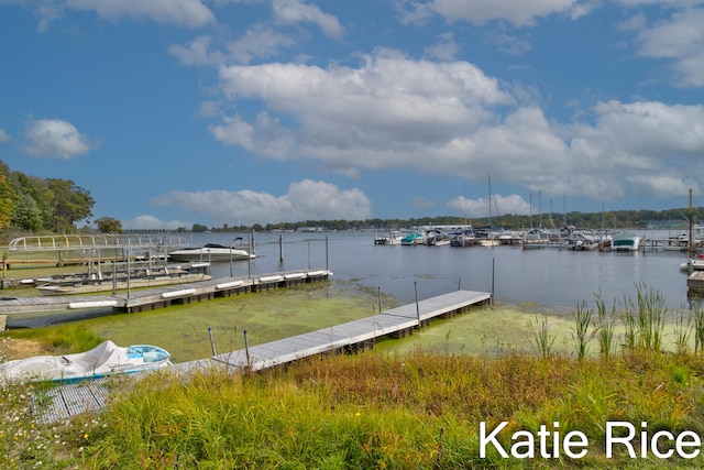 view of dock with a water view