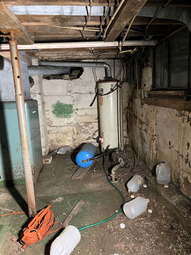 basement featuring water heater