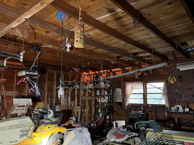 garage with wooden walls