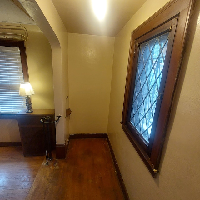 hall with dark wood-type flooring