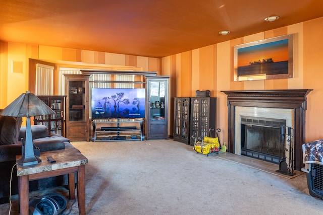 living room with carpet floors