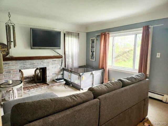 6000 N Dort Hwy, Flint, MI 48505 - living room with a baseboard heating unit and a fireplace