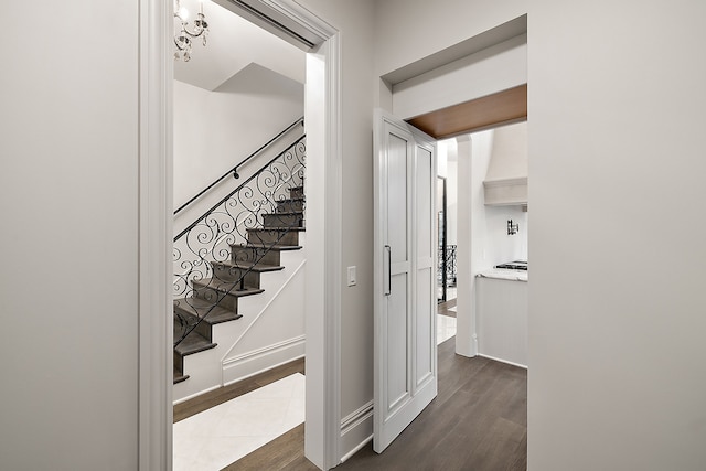 stairs with hardwood / wood-style floors