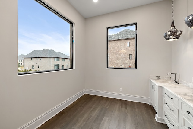 bathroom featuring hardwood / wood-style floors and vanity