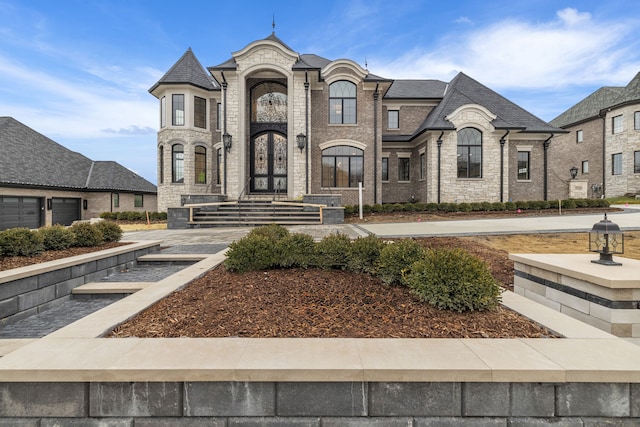 french country inspired facade with french doors