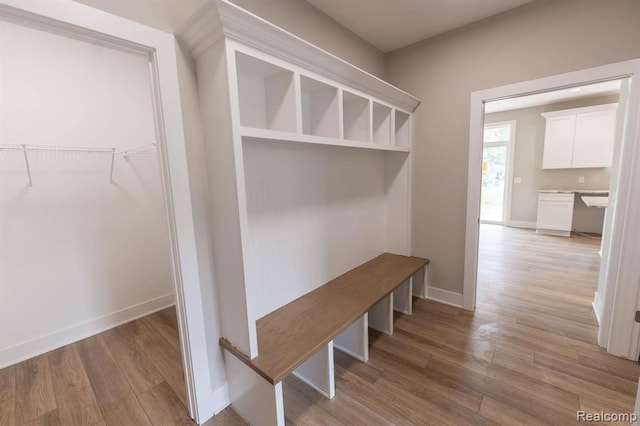 mudroom with light wood-type flooring