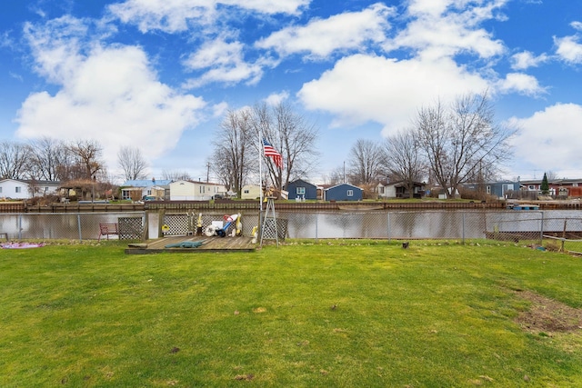 view of yard with a water view