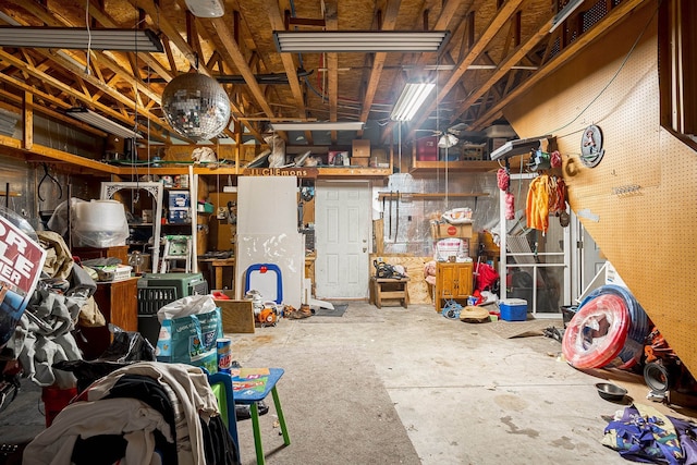 basement featuring a workshop area