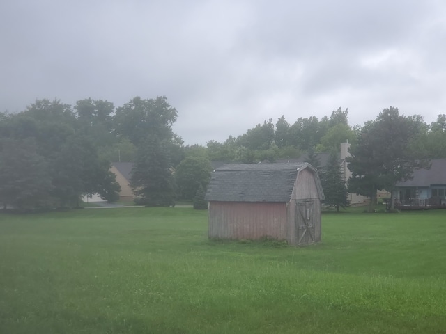 view of yard featuring a storage shed