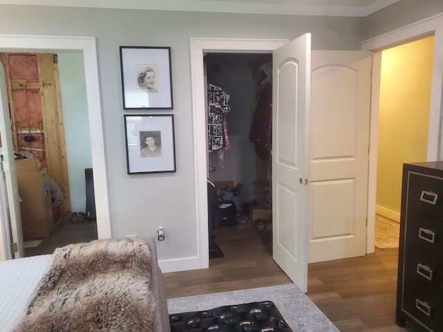 interior space with dark wood-type flooring