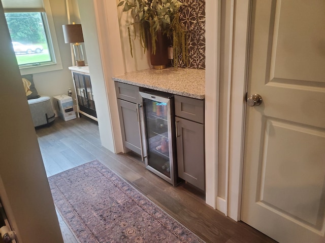 interior space featuring hardwood / wood-style floors and beverage cooler