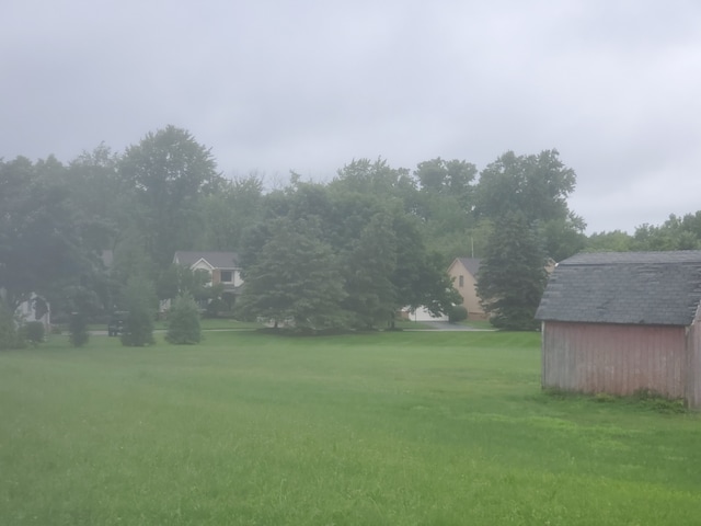 view of yard with a storage shed