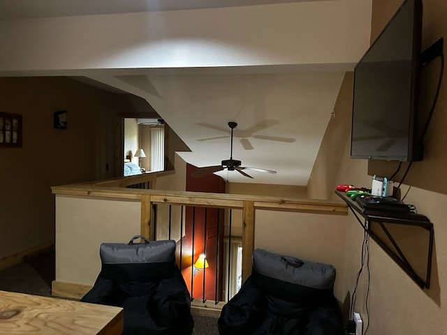 bedroom with ceiling fan and vaulted ceiling