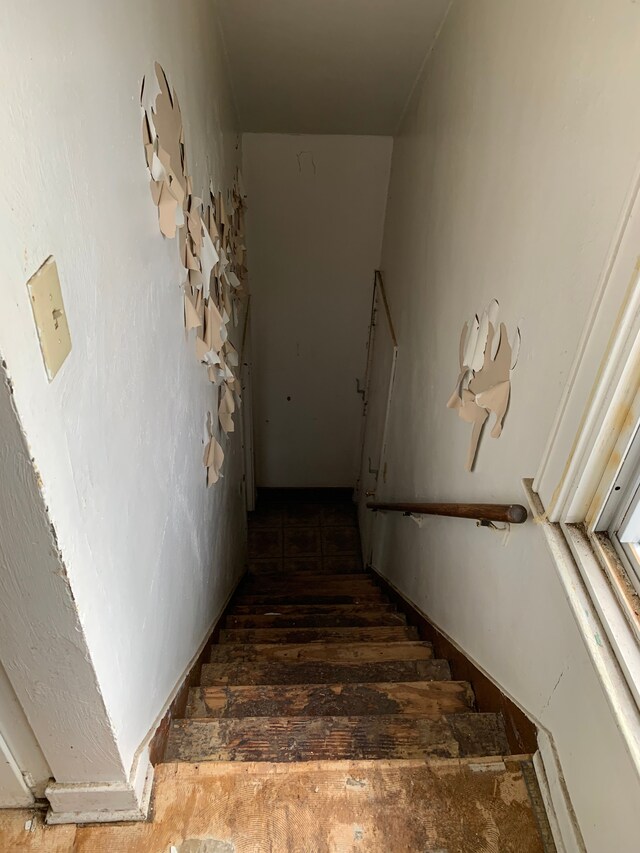 staircase featuring hardwood / wood-style floors