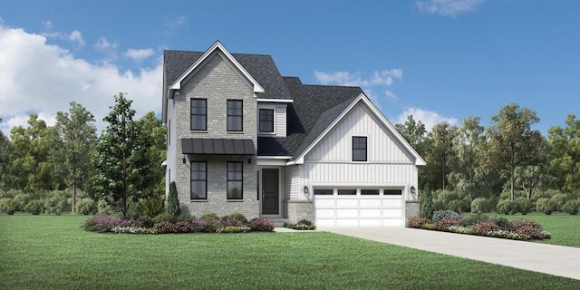 view of front of house featuring a garage and a front yard