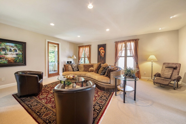 living room with light carpet