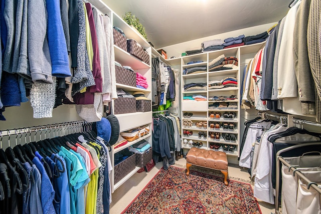 spacious closet featuring carpet flooring