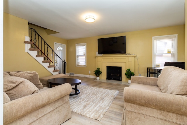 living room with wood-type flooring