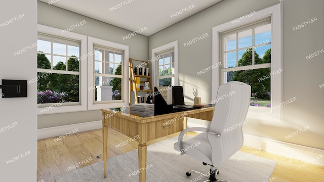 office area with hardwood / wood-style floors