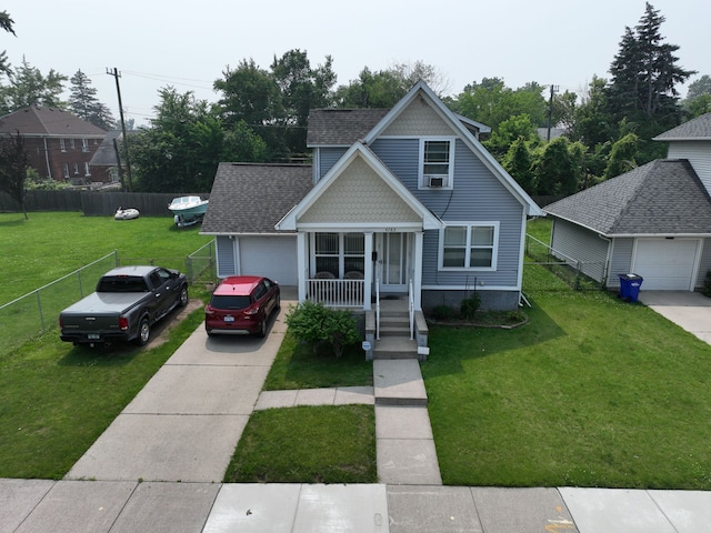 view of front facade with covered porch and a front lawn