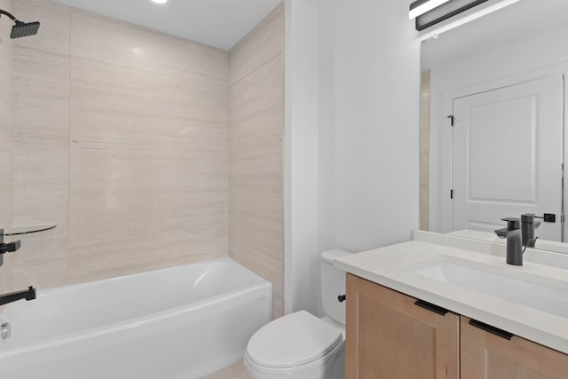 full bathroom featuring vanity, shower / bathtub combination, and toilet