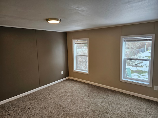 empty room with carpet floors and a textured ceiling