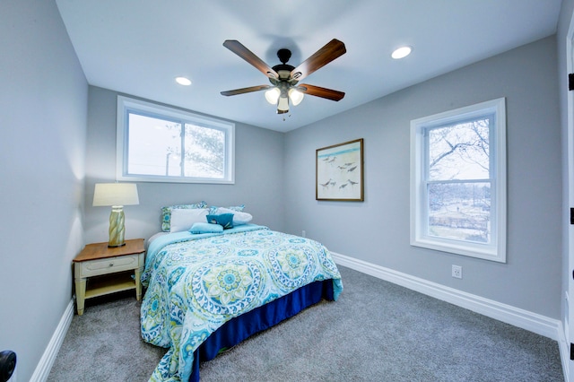 bedroom featuring carpet and ceiling fan