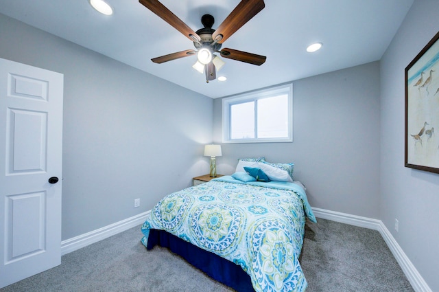 bedroom featuring carpet flooring and ceiling fan