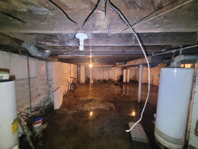 basement featuring gas water heater