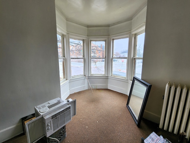 sunroom / solarium featuring a wall mounted AC and radiator heating unit