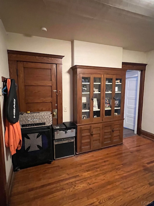 interior space with dark hardwood / wood-style floors