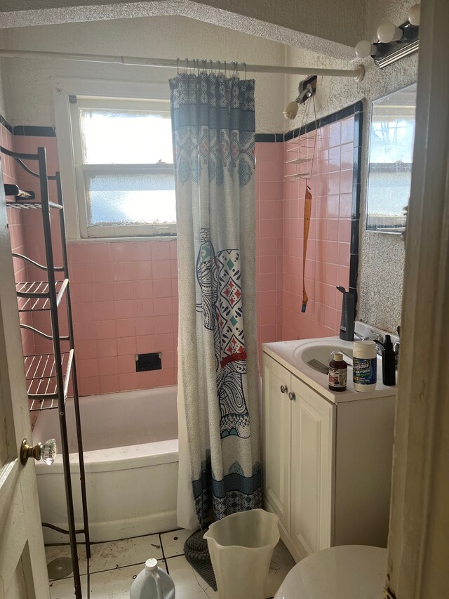 20310 Hamburg St, Detroit, MI 48205 - bathroom featuring toilet, vanity, and shower / tub combo with curtain