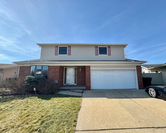 front facade featuring a front yard and a garage