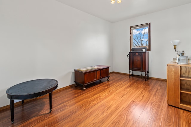 living area with light hardwood / wood-style flooring