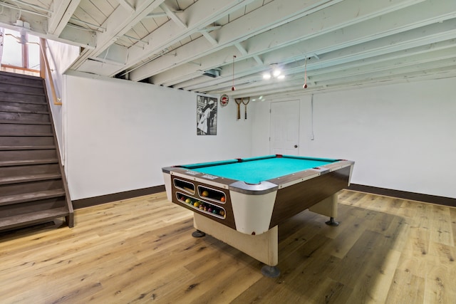 recreation room with wood-type flooring and pool table