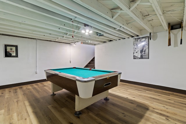 game room featuring wood-type flooring and billiards