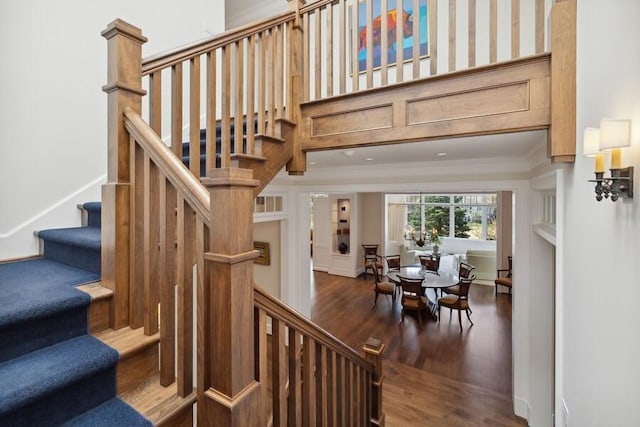49106 Sun Valley Falls Blvd, New Buffalo, MI 49117 - staircase with wood finished floors and crown molding