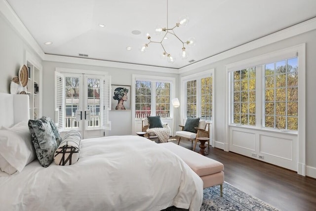 49106 Sun Valley Falls Blvd, New Buffalo, MI 49117 - bedroom with wood finished floors, multiple windows, french doors, a chandelier, and recessed lighting