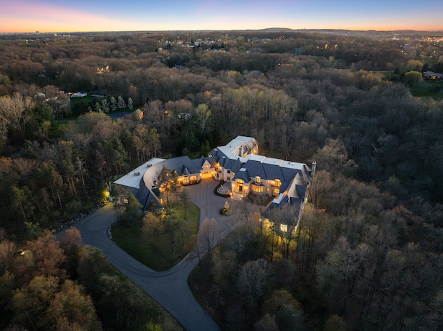 view of aerial view at dusk