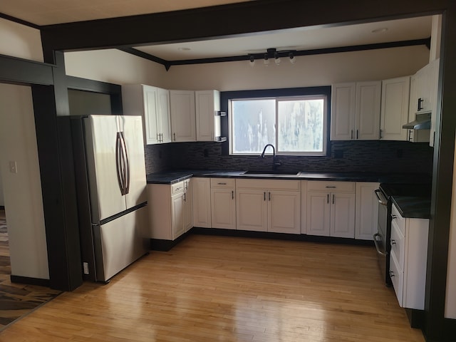 kitchen with sink, white cabinets, and stainless steel appliances