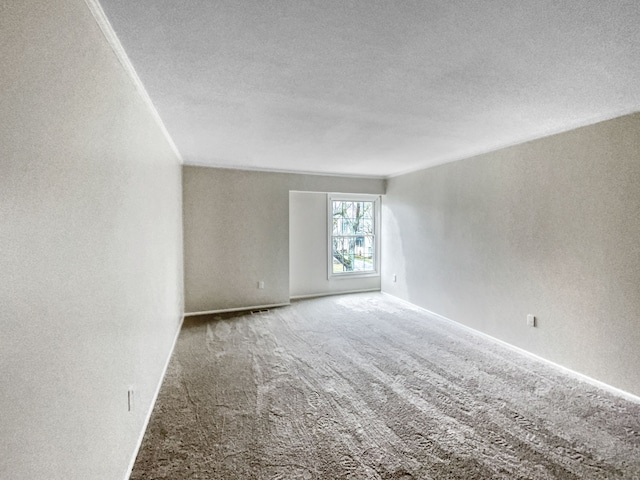 empty room with carpet and a textured ceiling