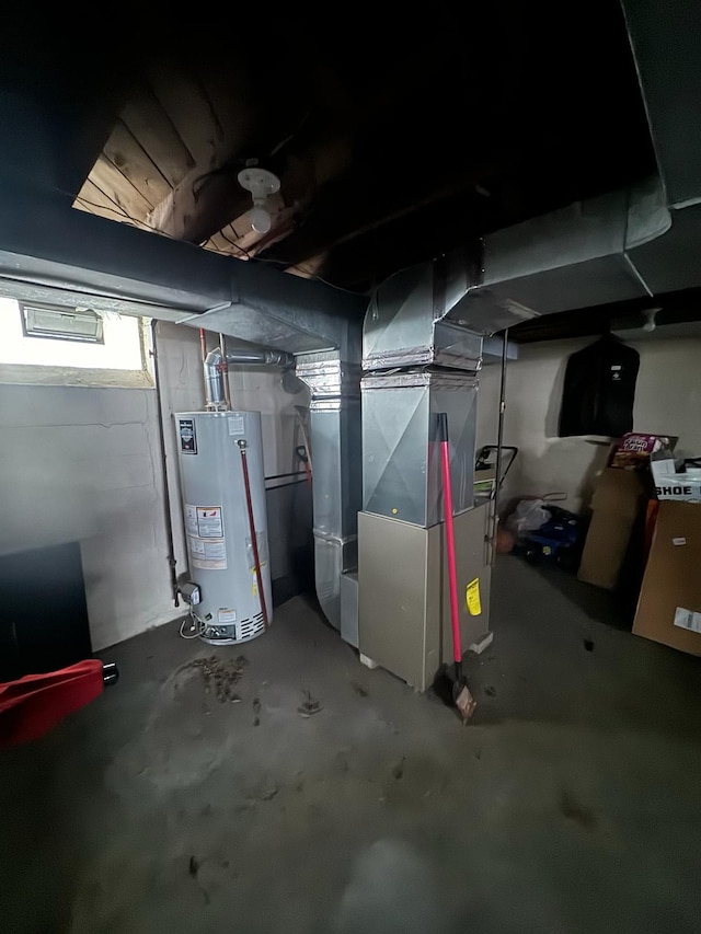 basement featuring gas water heater