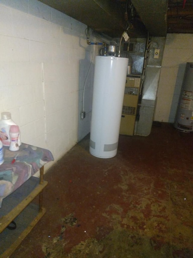 basement with water heater