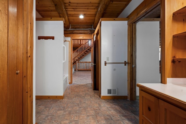 hall with wooden ceiling